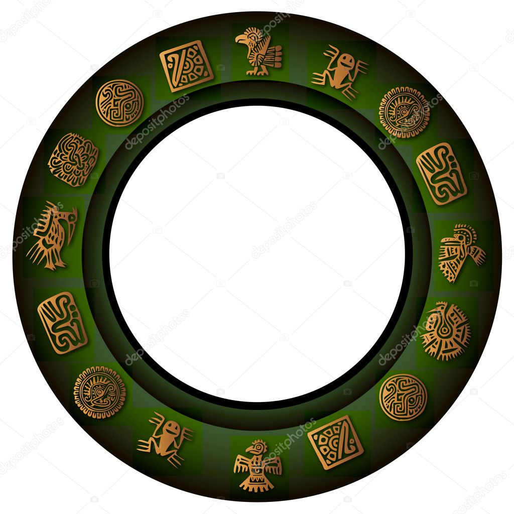Round green border with mexican signs and symbols