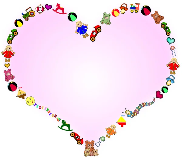 Coeur rose avec bordure de petits jouets — Image vectorielle