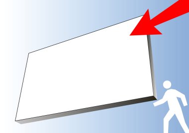 White billboard with red arrow and person clipart