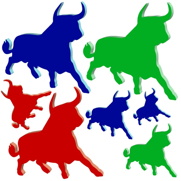 Plastic bulls in different colors — Stock Vector