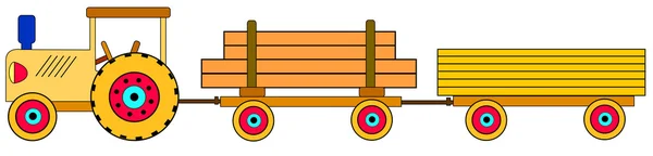 Tractor de juguete con remolques — Vector de stock