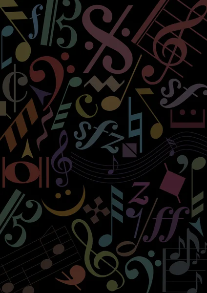 Барвисті музичні знаки на чорному — стоковий вектор