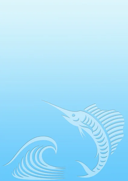 Fondo blu con pesce vela e onda — Foto Stock