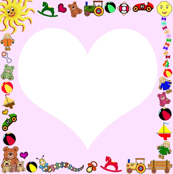 Coeur blanc sur rose avec bordure jouets — Image vectorielle