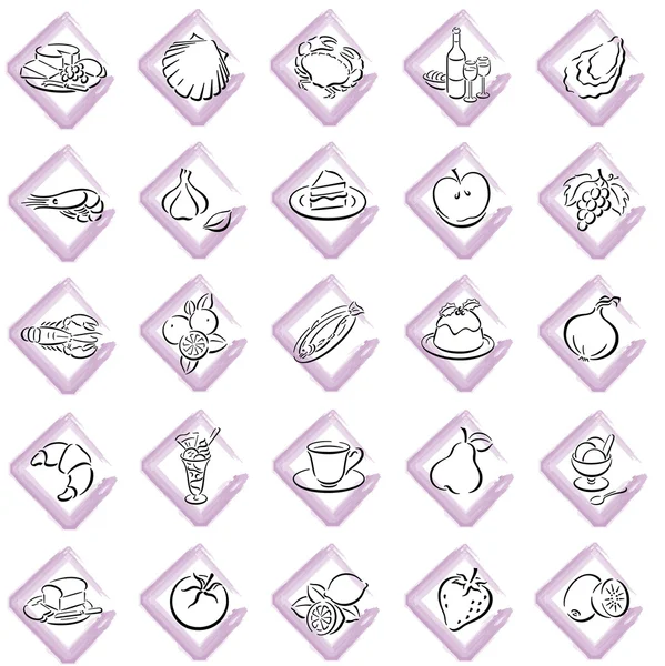 食品のシンボルとピンクのブラシ ストローク正方形 — ストックベクタ