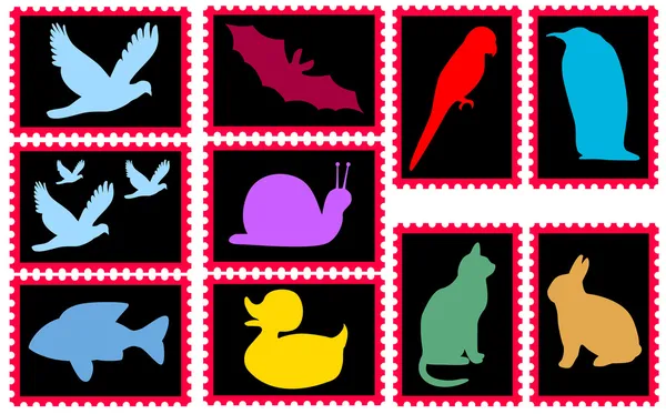 与动物邮票 — 图库矢量图片