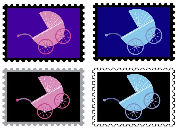 Γραμματόσημα με καροτσάκια μωρών — Διανυσματικό Αρχείο