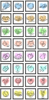 Stamps with food symbols clipart