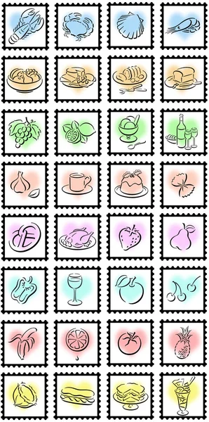 Γραμματόσημα με σύμβολα τροφίμων — Φωτογραφία Αρχείου