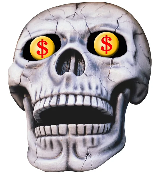 Crâne avec signes de dollar — Photo