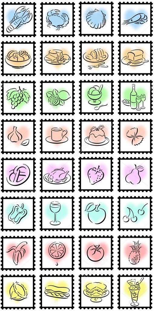 Stamps with food symbols