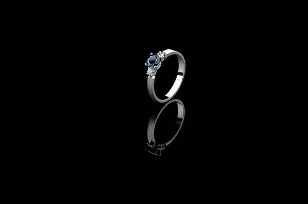 Ring with sapphire and diamond — Stock Photo, Image