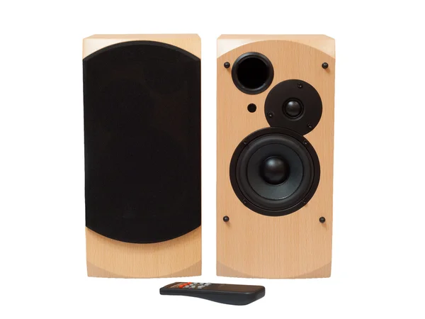 Wooden acoustic system with remote — Stock Photo, Image