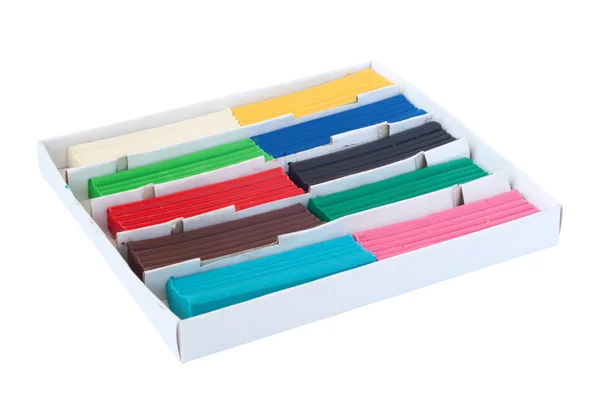 Box with pieces of colored plasticine — Stock Photo, Image