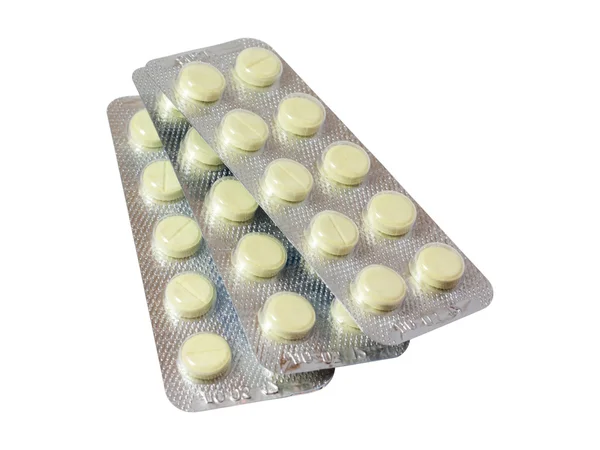 Pills in three blister (bubble) pack — Stock Photo, Image
