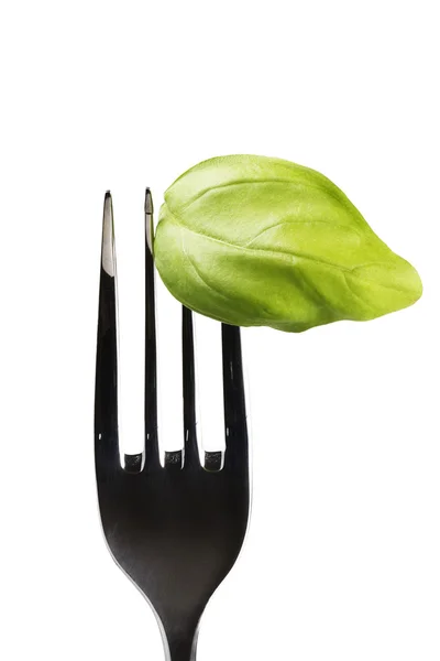 Basil leaf on fork — Stock Photo, Image