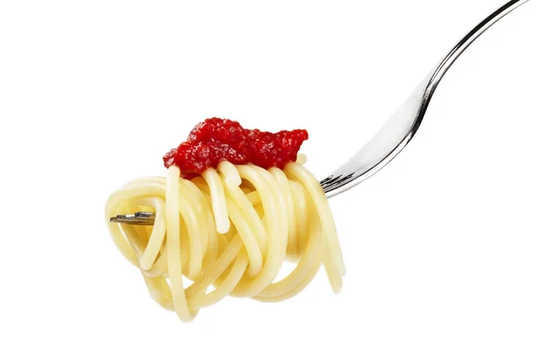 Pasta con salsa su una forchetta — Foto Stock