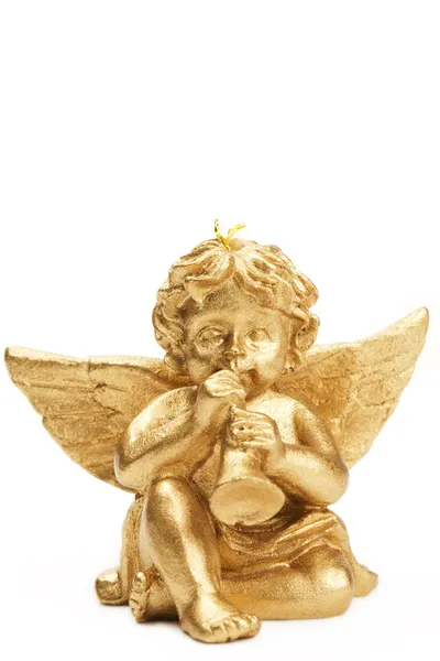 Estatueta de Natal dourada com trompete — Fotografia de Stock