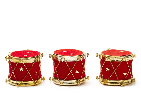 三个圣诞球饰品在鼓的形状 — 图库照片