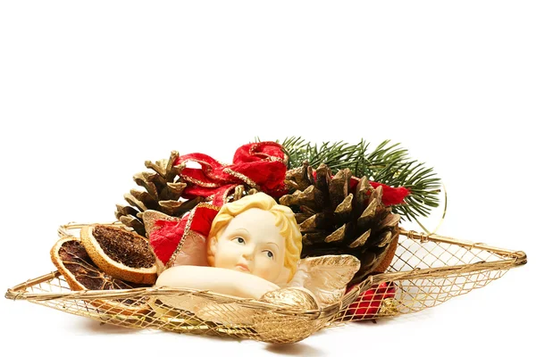 Arrangement assiette de Noël avec figurine ange — Photo