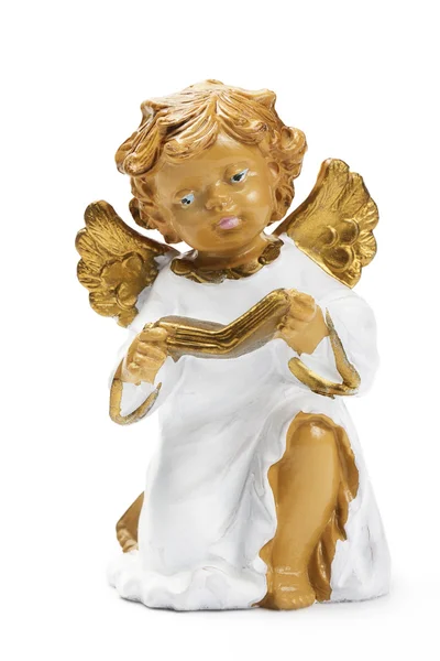 Statuetta angelo di Natale bianca e dorata con libro — Foto Stock