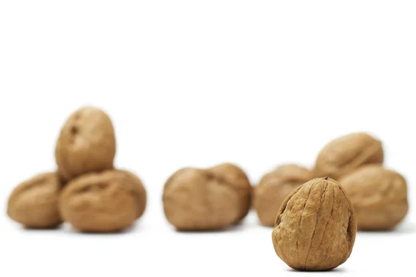 Focus on a walnut in front of others — Stock Photo, Image