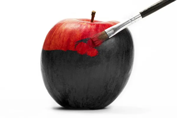 Red apple gets his color — Stock Photo, Image