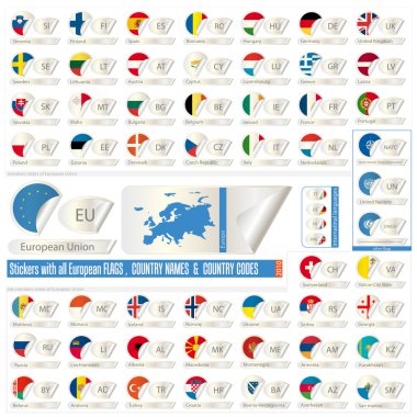 Stickers with all european flags clipart