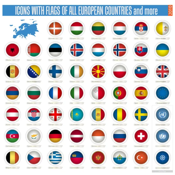Tüm Avrupa ülkelerinin bayrakları — Stok Vektör