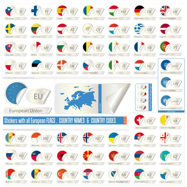 Stock vector Stickers with all european flags