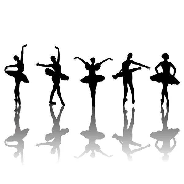 Cinco bailarines de ballet siluetas — Vector de stock