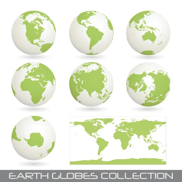 Collection of earth glob, white-green — Stock Vector