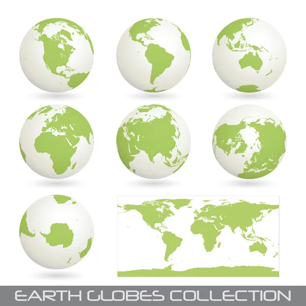 Gyűjtemény a föld glob, fehér-zöld — Stock Vector