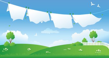 Scene with drying laundry clipart