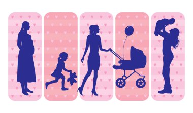 Mothers and children silhouettes clipart