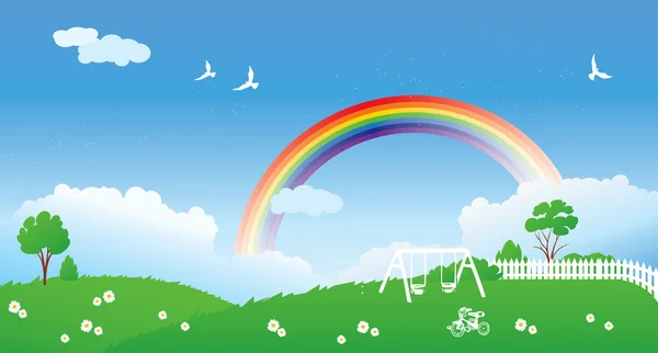 虹とシーンを春 — ストックベクタ