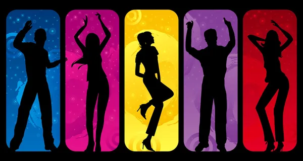 Colorful disco dancers — Stock Vector