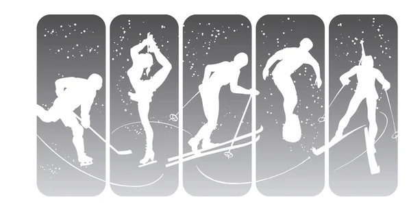 Силуэты зимних видов спорта — стоковый вектор