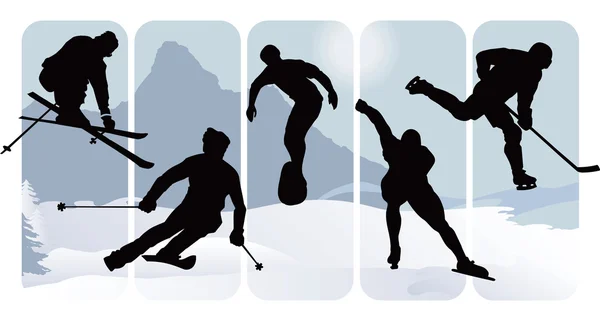 Χειμερινό άθλημα σιλουέτες — Διανυσματικό Αρχείο
