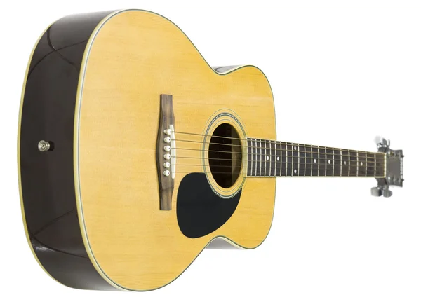Dřevěné akustická folková kytara izolovaných na — Stock fotografie