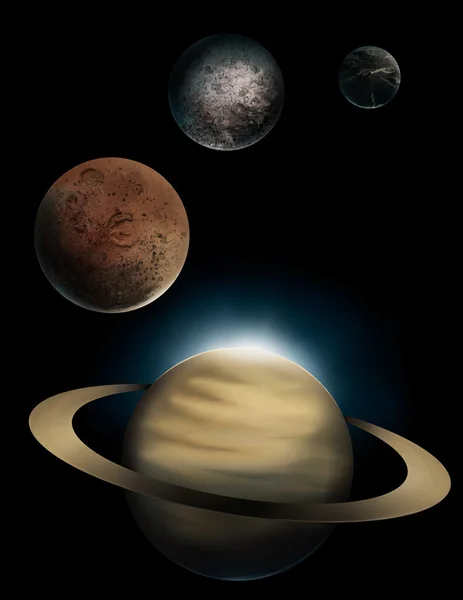 Saturnus och månar illustration — Stockfoto