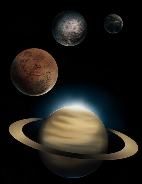 Saturn and Moons Illustration