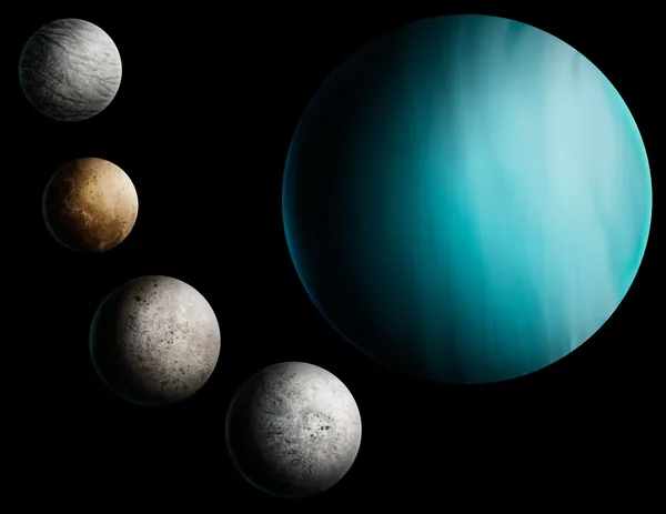 Uranüs ve uyduları illüstrasyon — Stok fotoğraf