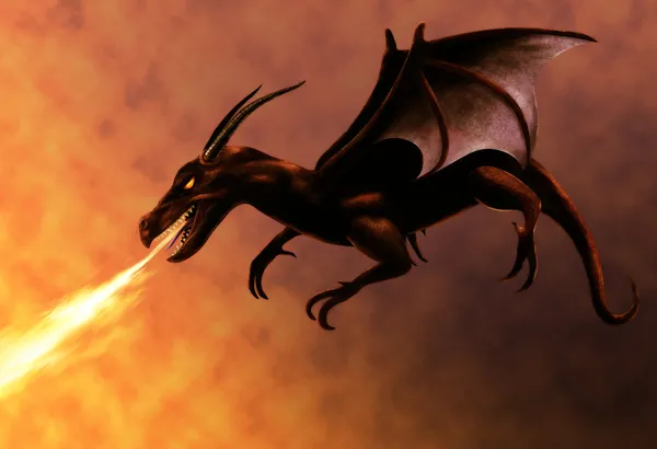 Летающий огненный дракон — стоковое фото