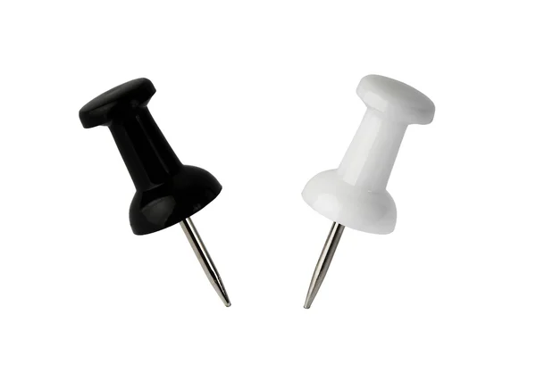Witte en zwarte push pins geïsoleerd op wit. XXL. — Stockfoto