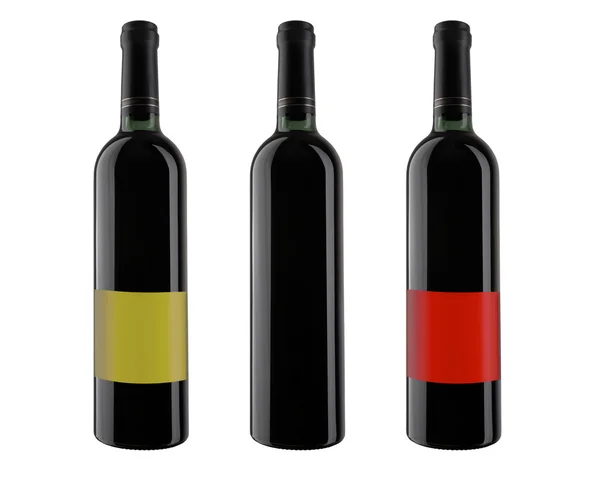Three bottle of red wine, isolated on white. XXL. — Stockfoto