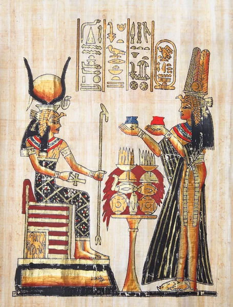 Papiro con elementos de la historia antigua egipcia. XXL — Foto de Stock