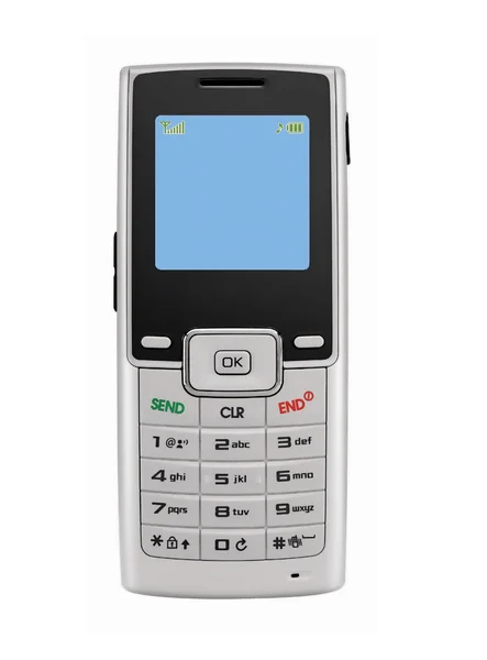 Срібний мобільний телефон ізольовано на білому — стокове фото