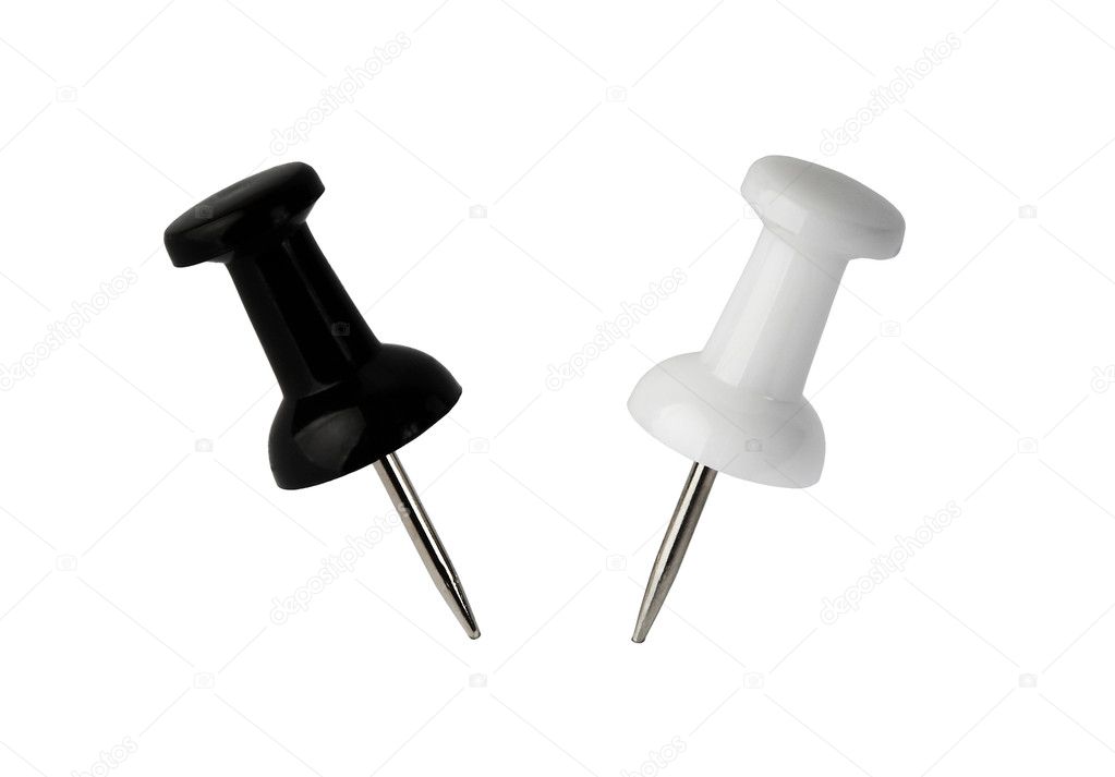White and Black Push Pin isolated on white. XXL.