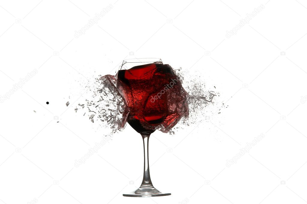 Shoot by glass with red wine isolated on white. XXL.